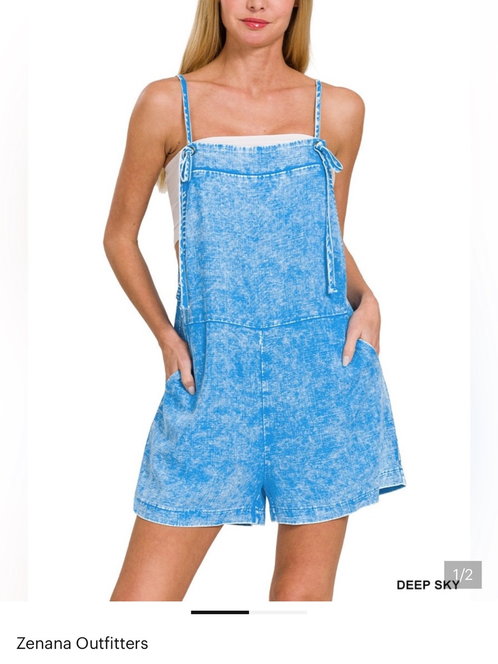 Light Blue Acid-Wash Romper Overalls - Picture 2 of 4